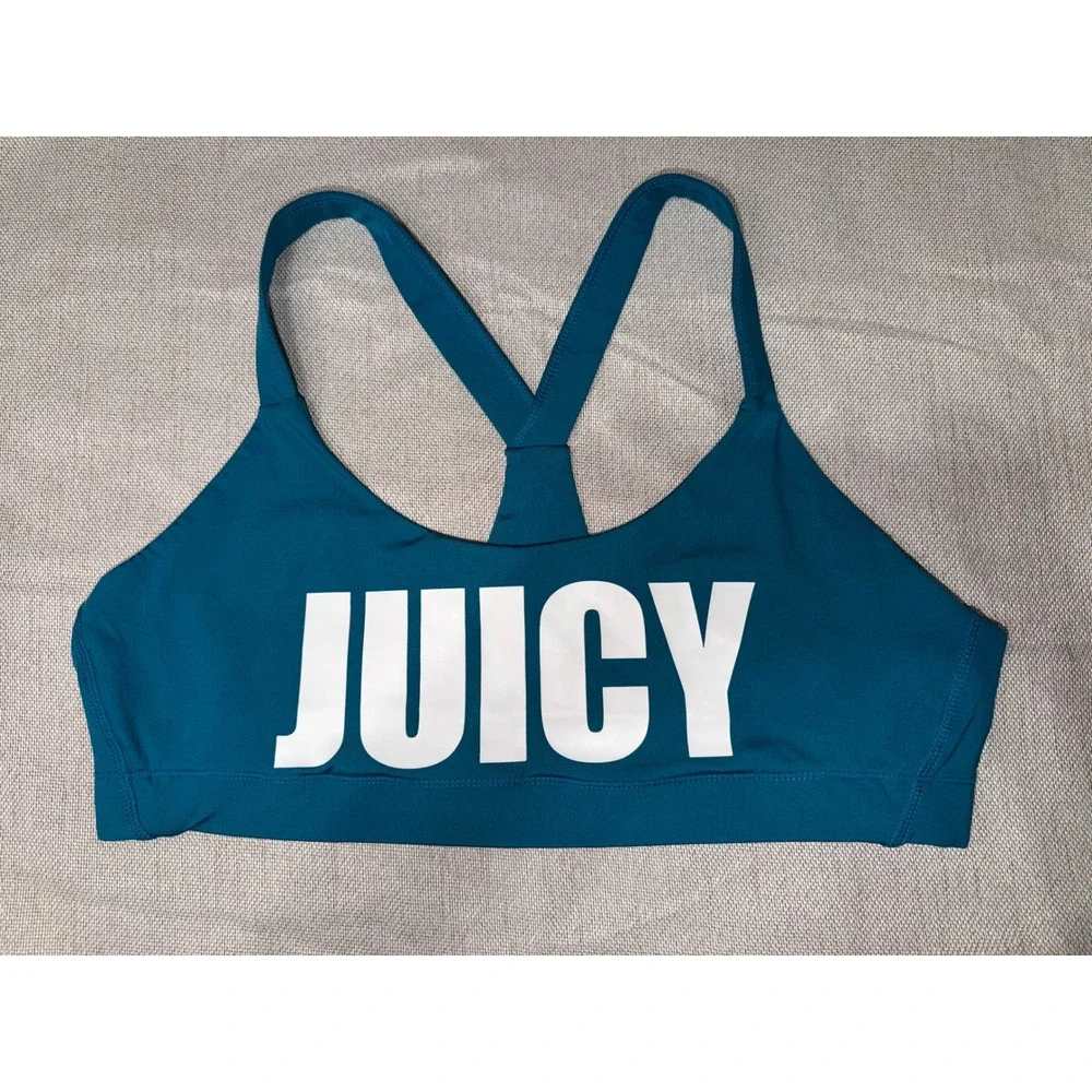 Juicy Couture Sport Teal Blue Racerback Graphic Sports Bra Large